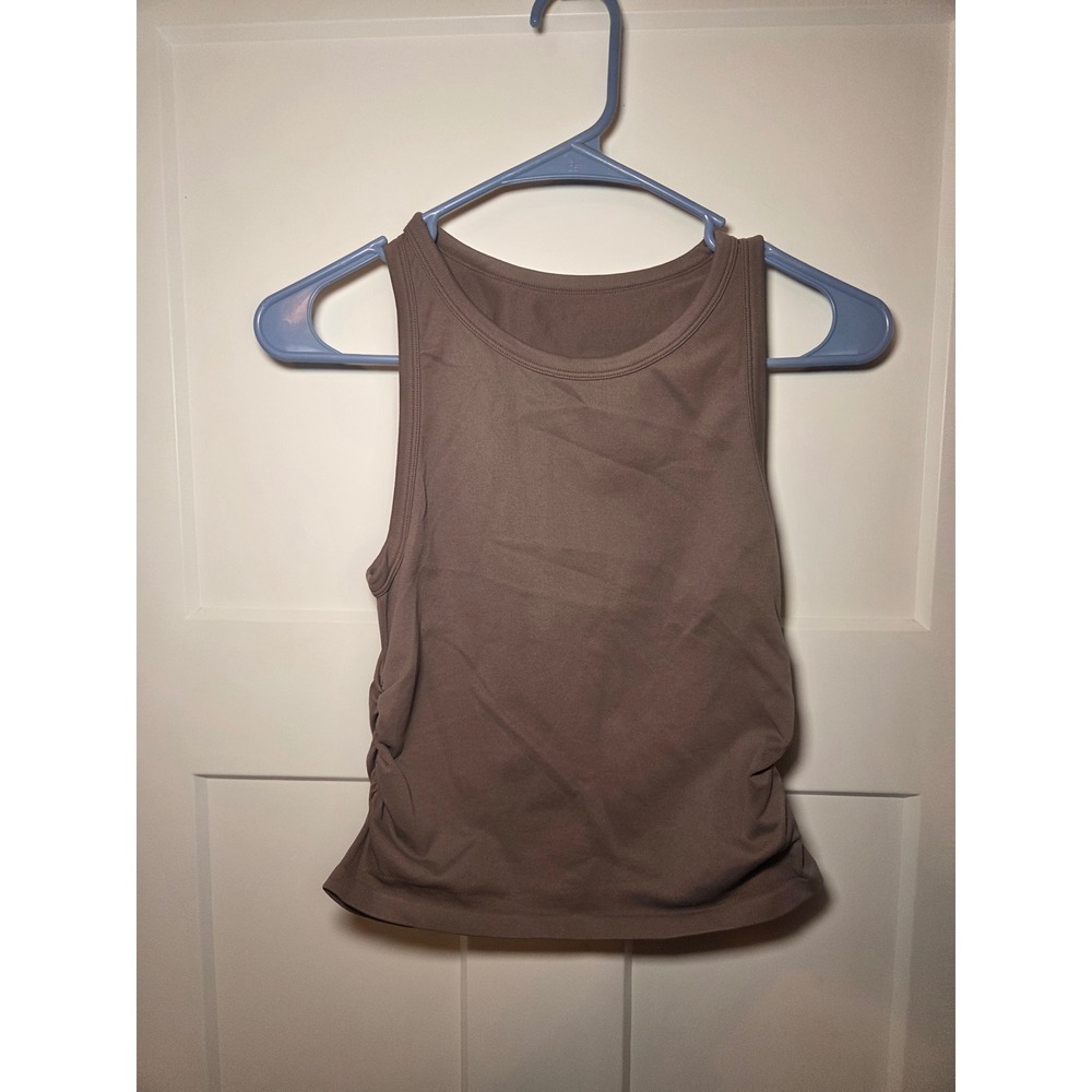 QQQ Brown Ruched Side Ribbed Tank Top Sleeveless Athletic Gym Shirt Medium